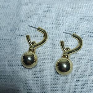 Vintage Dangle Modernist Earrings Drop Gold Tone Beaded Huggie 1.5"